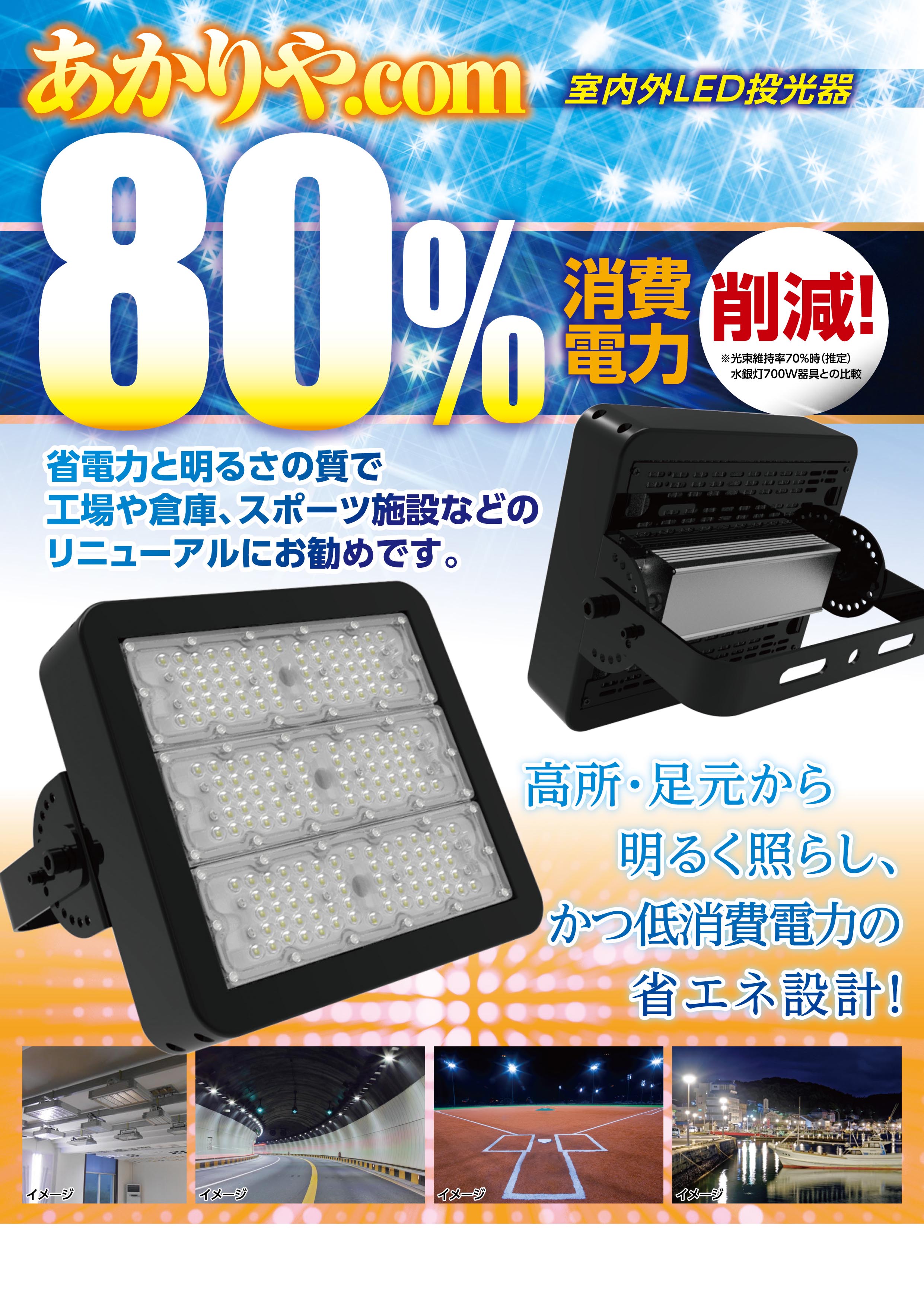 省エネタイプ LED投光器 - LED照明と節電の あかりや.com